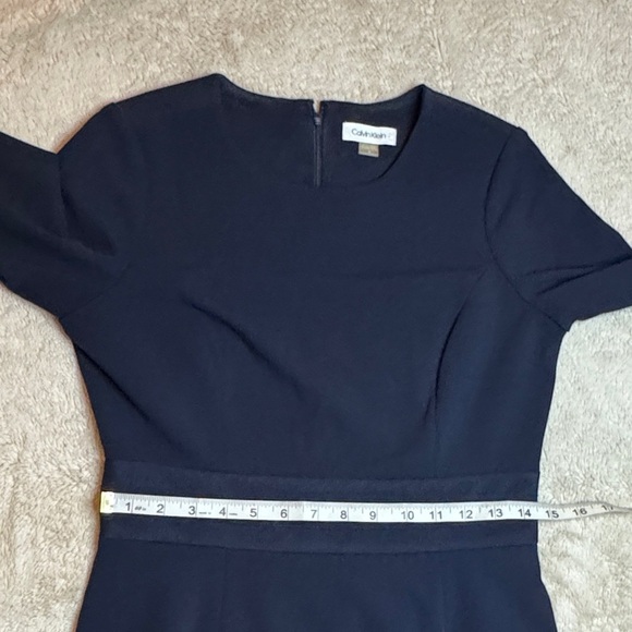 Calvin Klein Elegant Navy Midi Dress with mesh stripes sz 6 - Picture 9 of 14
